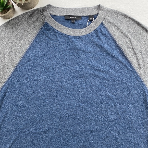 Vince Curved Hem Raglan Baseball Long Sleeve Tee (Gray/Blue) *NWT* - Picture 5 of 16